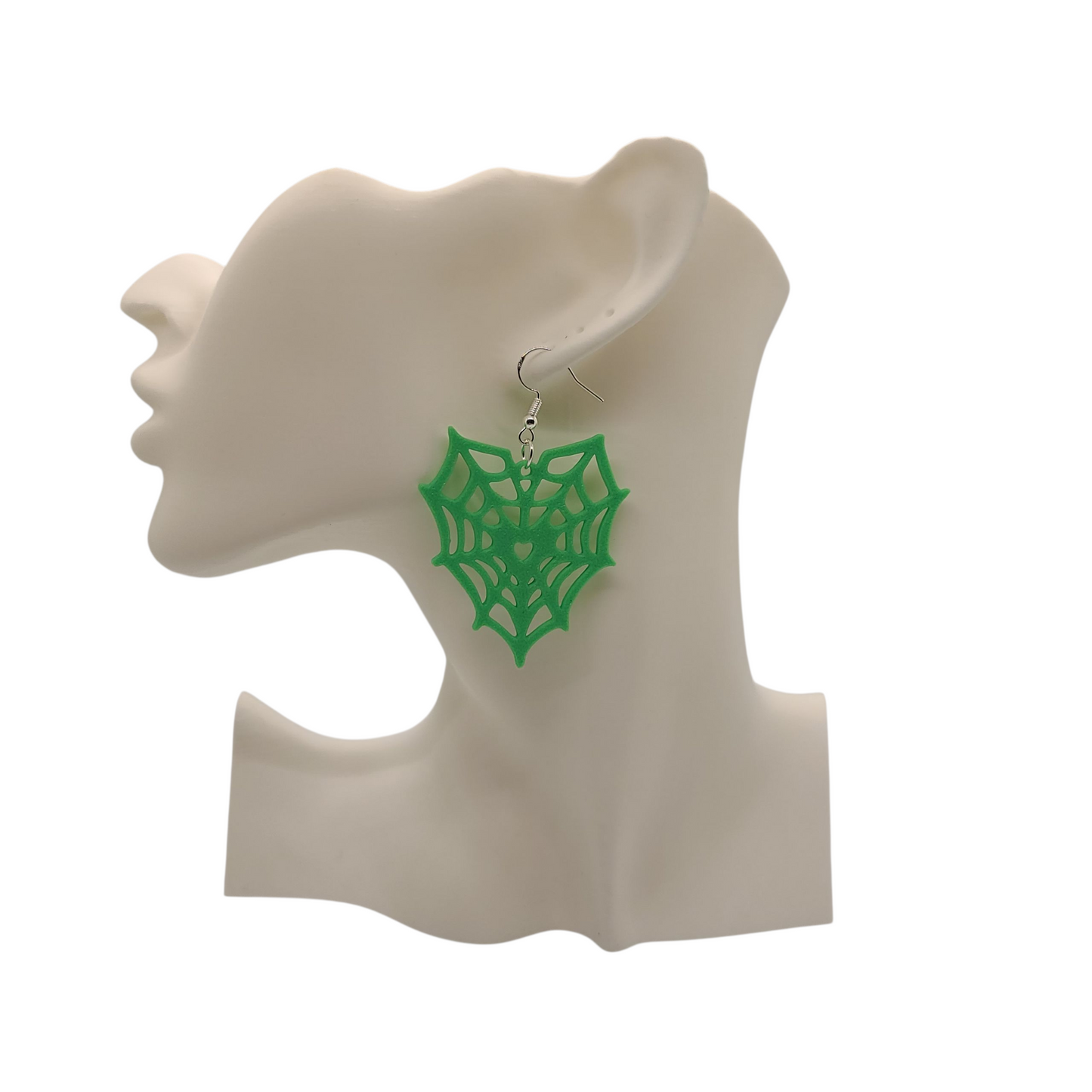 Green Spider Web Earrings – 3D Printed Halloween Jewelry