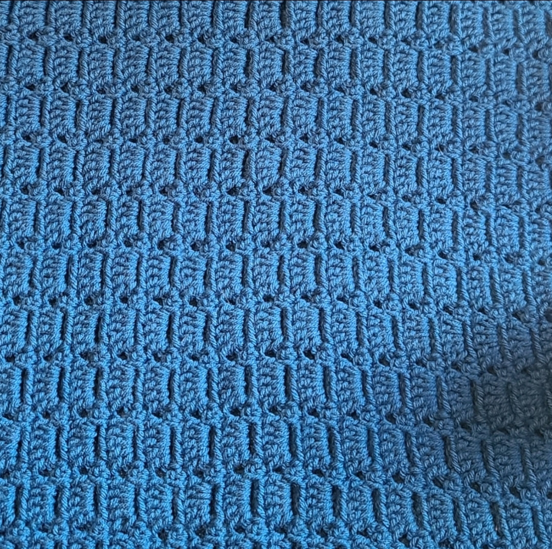 Hand-Crocheted Lap Blanket – 33" x 38", Soft Acrylic Yarn-- Blue