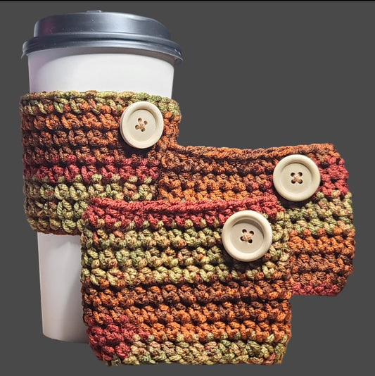 Hand-Crocheted Coffee Koozies – Autumn Colors, Acrylic Yarn set of 3