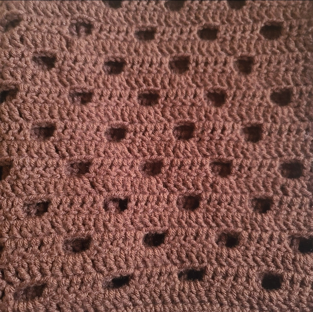 Hand-Crocheted Lap Blanket – 41" x 42", Soft Acrylic Yarn-- Brown