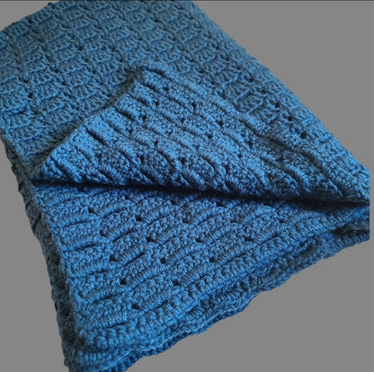 Hand-Crocheted Lap Blanket – 33" x 38", Soft Acrylic Yarn-- Blue