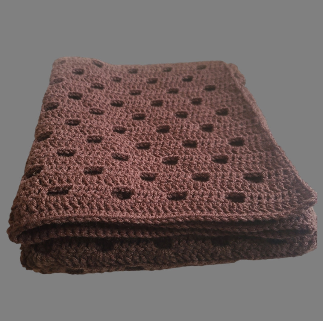 Hand-Crocheted Lap Blanket – 41" x 42", Soft Acrylic Yarn-- Brown