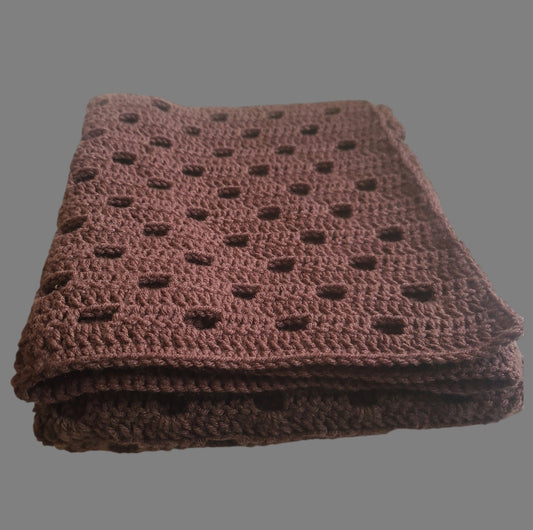 Hand-Crocheted Lap Blanket – 41" x 42", Soft Acrylic Yarn-- Brown