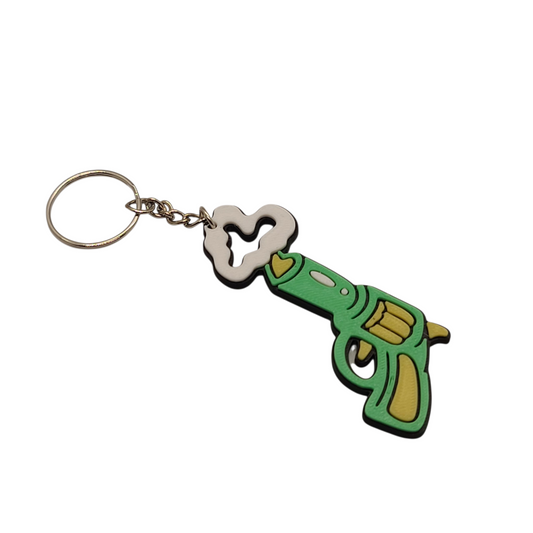 3D Printed Smoking Gun Keychain – Retro Cartoon Pistol Design